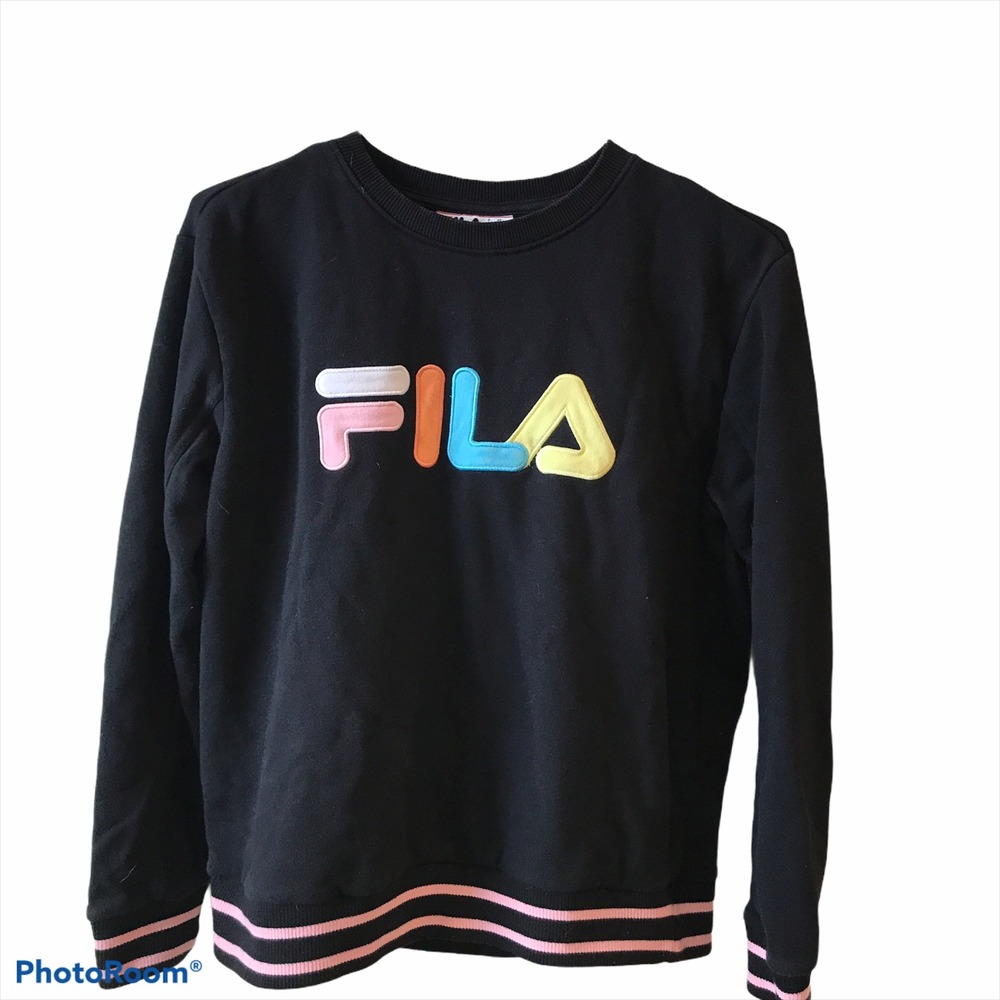 FILA Black With Pastel Logo Crew Neck Sweatshirt Activewear Women's Size-Large